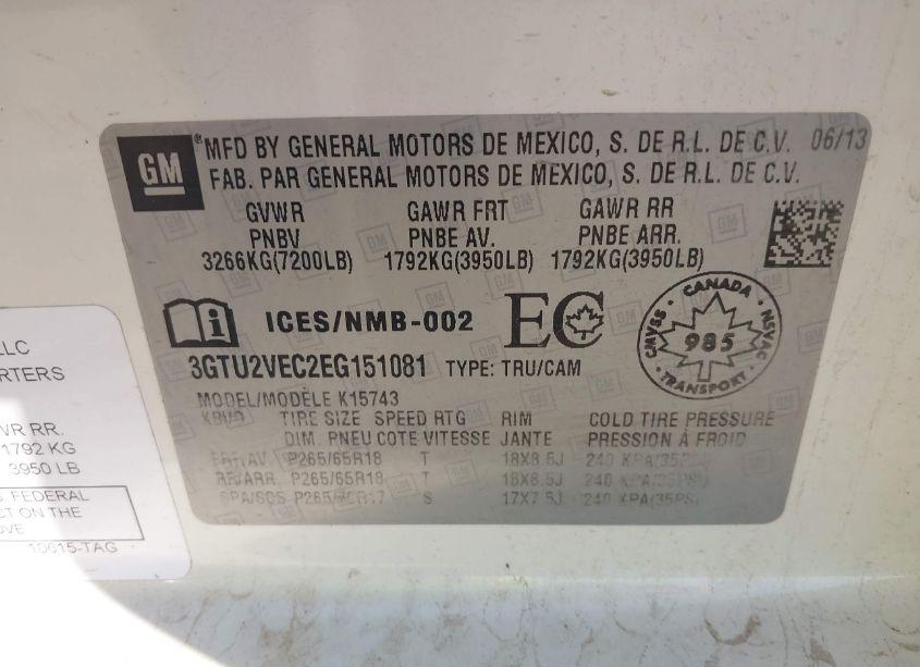 Photo 9 of 2014 Gmc Sierra 1500 SLT (VIN 3GTU2VEC2EG151081)