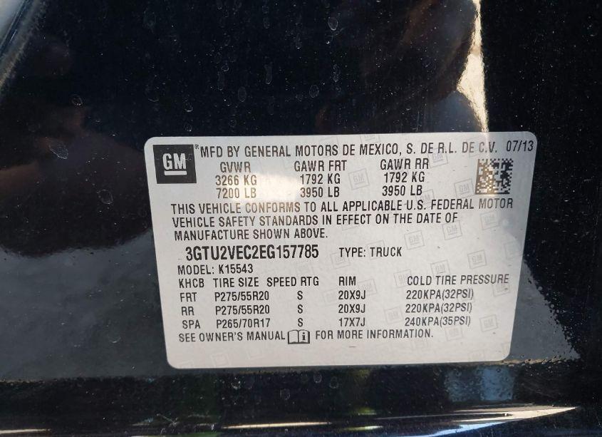 Photo 9 of 2014 Gmc Sierra 1500 SLT (VIN 3GTU2VEC2EG157785)