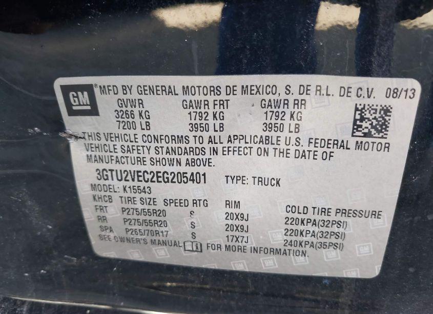 Photo 9 of 2014 Gmc Sierra 1500 SLT (VIN 3GTU2VEC2EG205401)