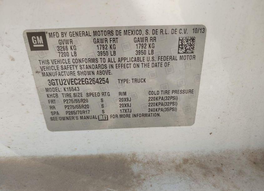 Photo 9 of 2014 Gmc Sierra 1500 SLT (VIN 3GTU2VEC2EG264254)