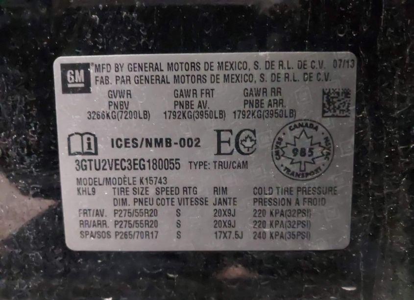 Photo 9 of 2014 Gmc Sierra 1500 SLT (VIN 3GTU2VEC3EG180055)