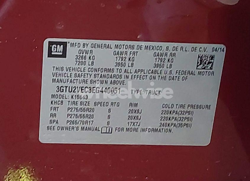 Photo 9 of 2014 Gmc Sierra 1500 SLT (VIN 3GTU2VEC3EG440051)