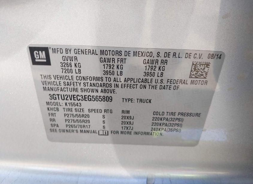 Photo 9 of 2014 Gmc Sierra 1500 SLT (VIN 3GTU2VEC3EG565809)