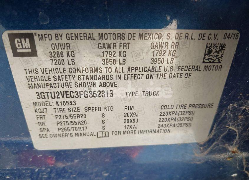 Photo 9 of 2015 Gmc Sierra 1500 SLT (VIN 3GTU2VEC3FG352313)