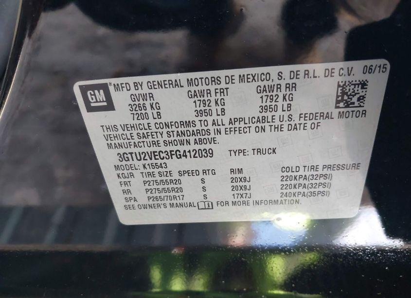Photo 9 of 2015 Gmc Sierra 1500 SLT (VIN 3GTU2VEC3FG412039)