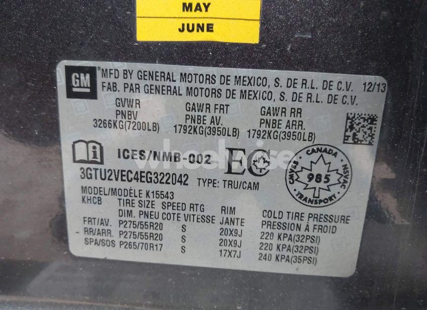 Photo 9 of 2014 Gmc Sierra 1500 SLT (VIN 3GTU2VEC4EG322042)