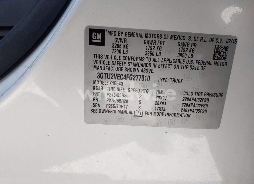 Photo 9 of 2015 Gmc Sierra 1500 SLT (VIN 3GTU2VEC4FG277010)