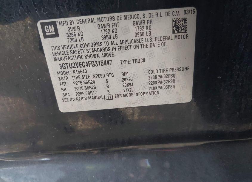 Photo 9 of 2015 Gmc Sierra 1500 SLT (VIN 3GTU2VEC4FG315447)