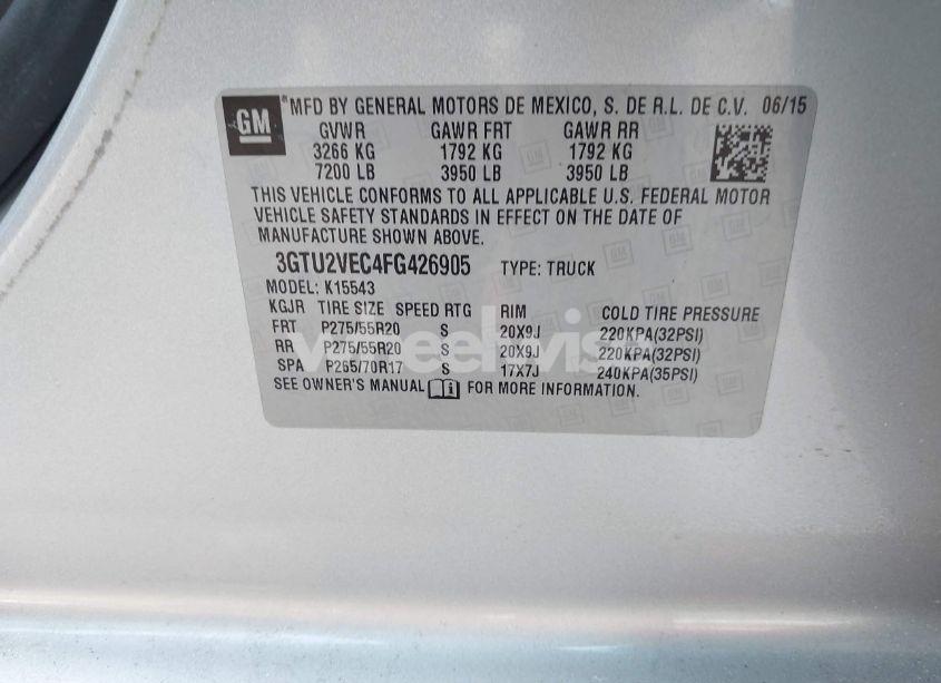 Photo 9 of 2015 Gmc Sierra 1500 SLT (VIN 3GTU2VEC4FG426905)