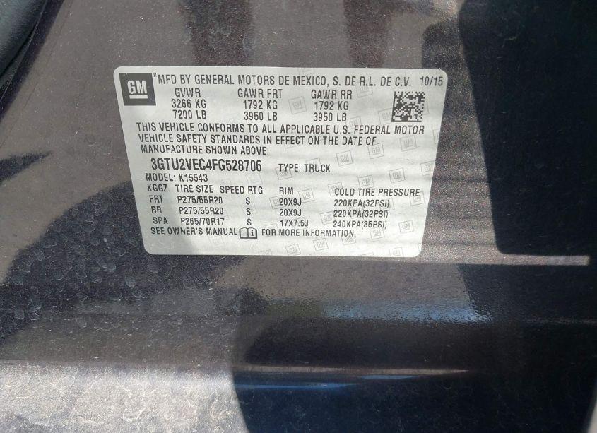 Photo 9 of 2015 Gmc Sierra 1500 SLT (VIN 3GTU2VEC4FG528706)