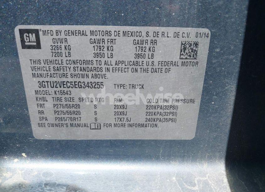 Photo 9 of 2014 Gmc Sierra 1500 SLT (VIN 3GTU2VEC5EG343255)