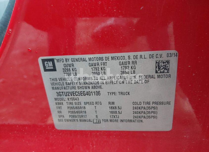 Photo 9 of 2014 Gmc Sierra 1500 SLT (VIN 3GTU2VEC5EG401106)