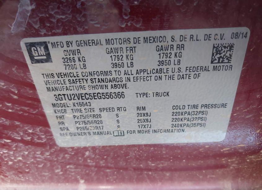 Photo 9 of 2014 Gmc Sierra 1500 SLT (VIN 3GTU2VEC5EG556366)