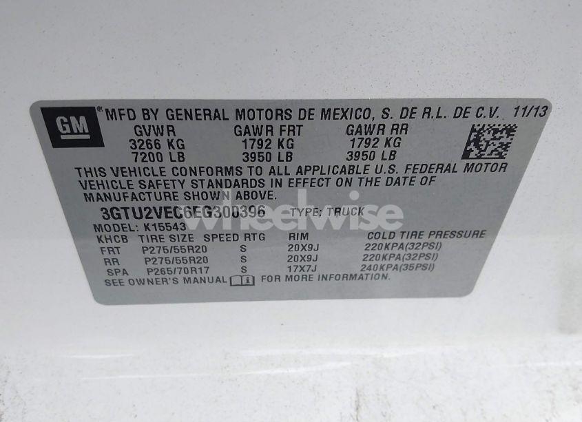 Photo 9 of 2014 Gmc Sierra 1500 SLT (VIN 3GTU2VEC6EG300396)