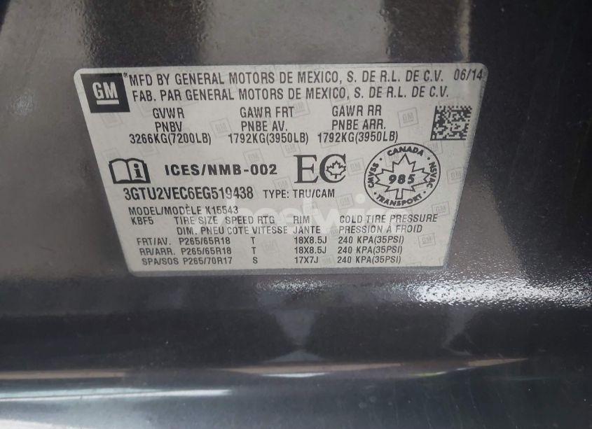 Photo 9 of 2014 Gmc Sierra 1500 SLT (VIN 3GTU2VEC6EG519438)