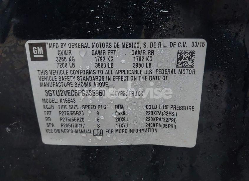 Photo 9 of 2015 Gmc Sierra 1500 SLT (VIN 3GTU2VEC6FG335960)