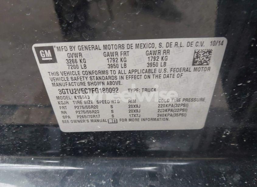 Photo 9 of 2015 Gmc Sierra 1500 SLT (VIN 3GTU2VEC7FG180092)