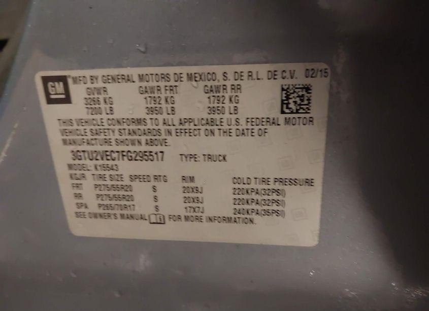 Photo 9 of 2015 Gmc Sierra 1500 SLT (VIN 3GTU2VEC7FG295517)