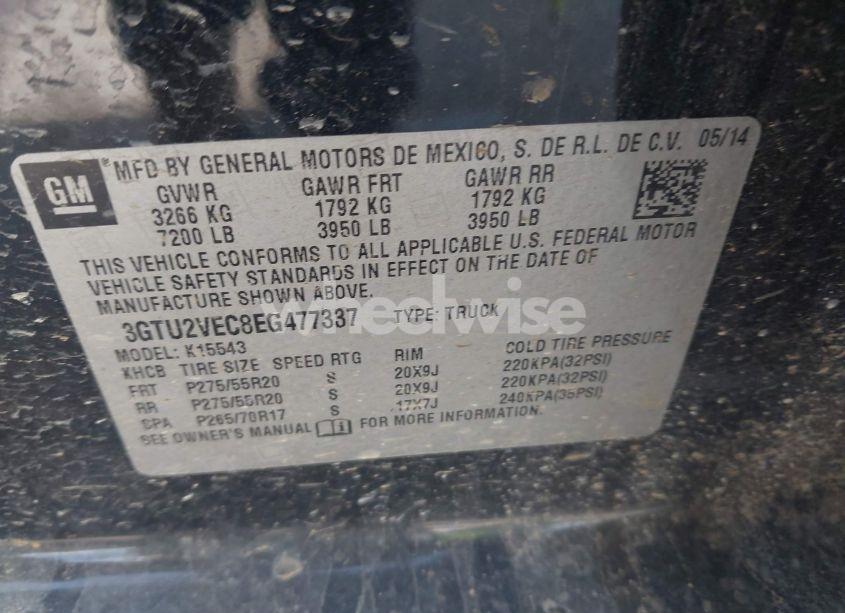 Photo 9 of 2014 Gmc Sierra 1500 SLT (VIN 3GTU2VEC8EG477337)