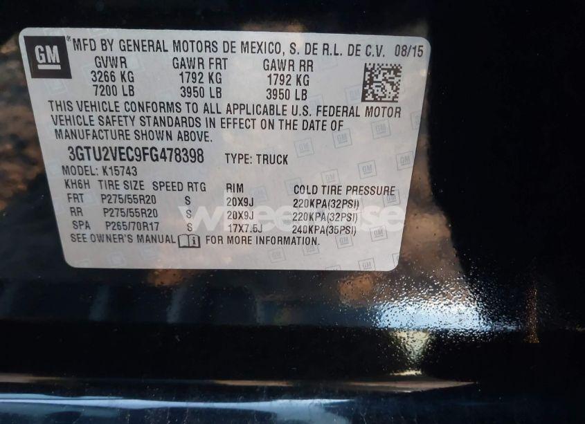 Photo 9 of 2015 Gmc Sierra 1500 SLT (VIN 3GTU2VEC9FG478398)