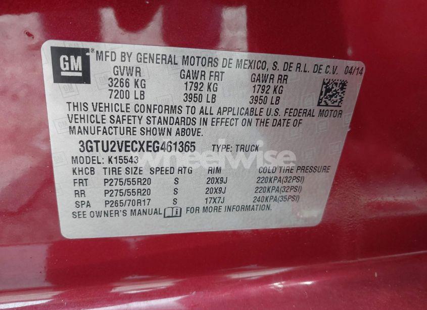 Photo 9 of 2014 Gmc Sierra 1500 SLT (VIN 3GTU2VECXEG461365)