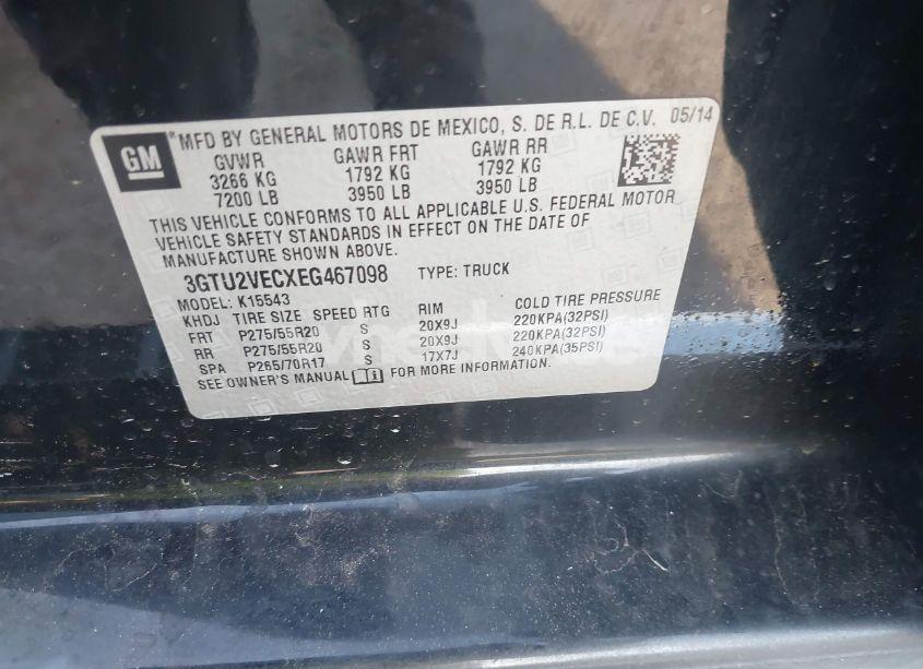 Photo 9 of 2014 Gmc Sierra 1500 SLT (VIN 3GTU2VECXEG467098)