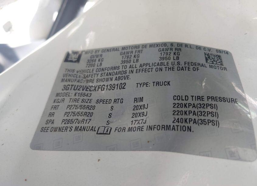 Photo 9 of 2015 Gmc Sierra 1500 SLT (VIN 3GTU2VECXFG139102)