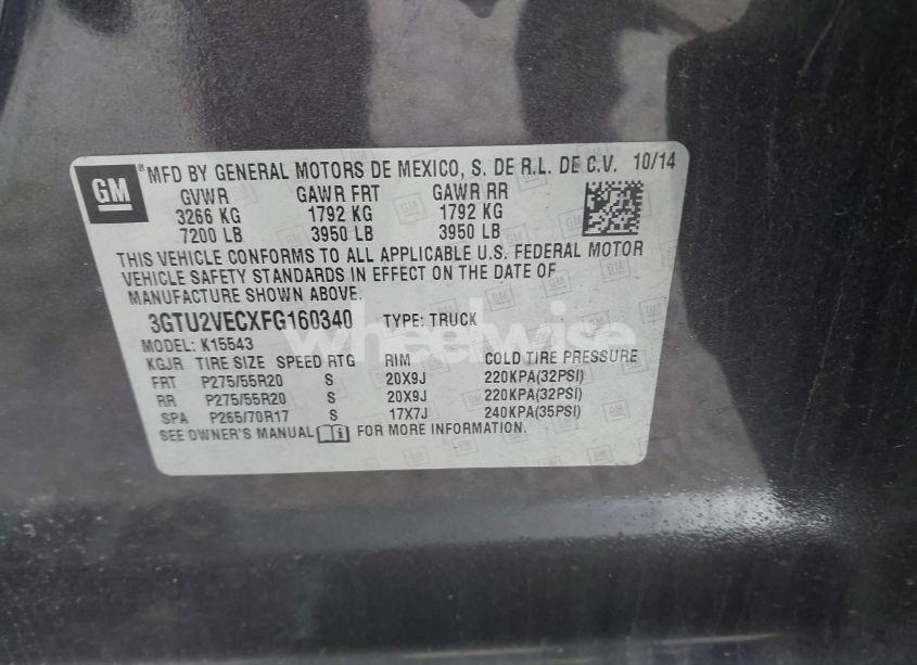 Photo 9 of 2015 Gmc Sierra 1500 SLT (VIN 3GTU2VECXFG160340)