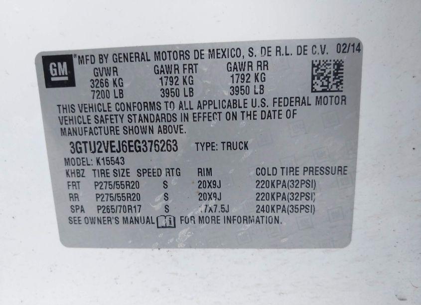 Photo 9 of 2014 Gmc Sierra 1500 SLT (VIN 3GTU2VEJ6EG376263)