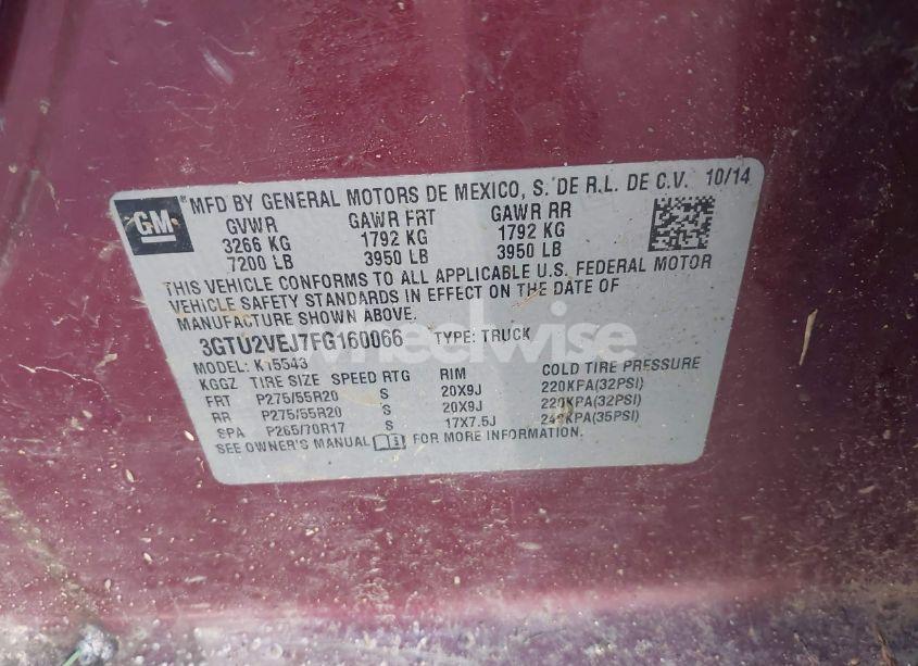 Photo 9 of 2015 Gmc Sierra 1500 SLT (VIN 3GTU2VEJ7FG160066)