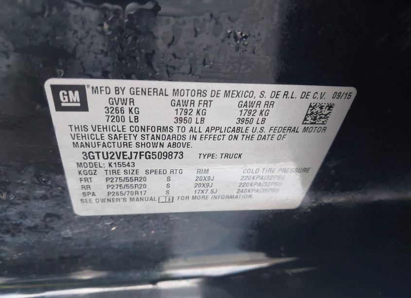 Photo 9 of 2015 Gmc Sierra 1500 SLT (VIN 3GTU2VEJ7FG509873)