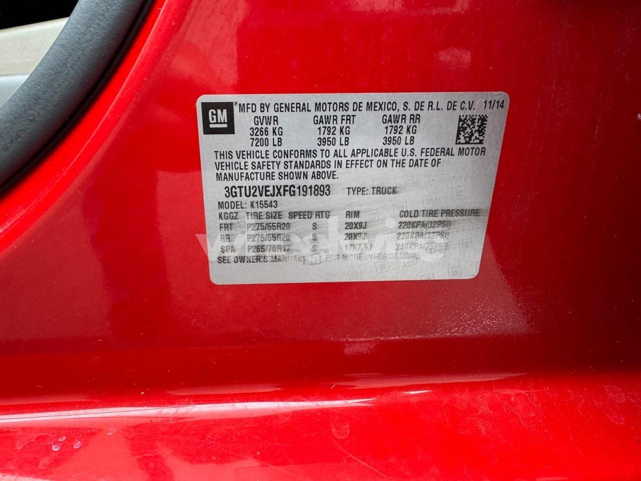 Photo 12 of 2015 GMC SIERRA K1500 SLT (VIN 3GTU2VEJXFG191893)