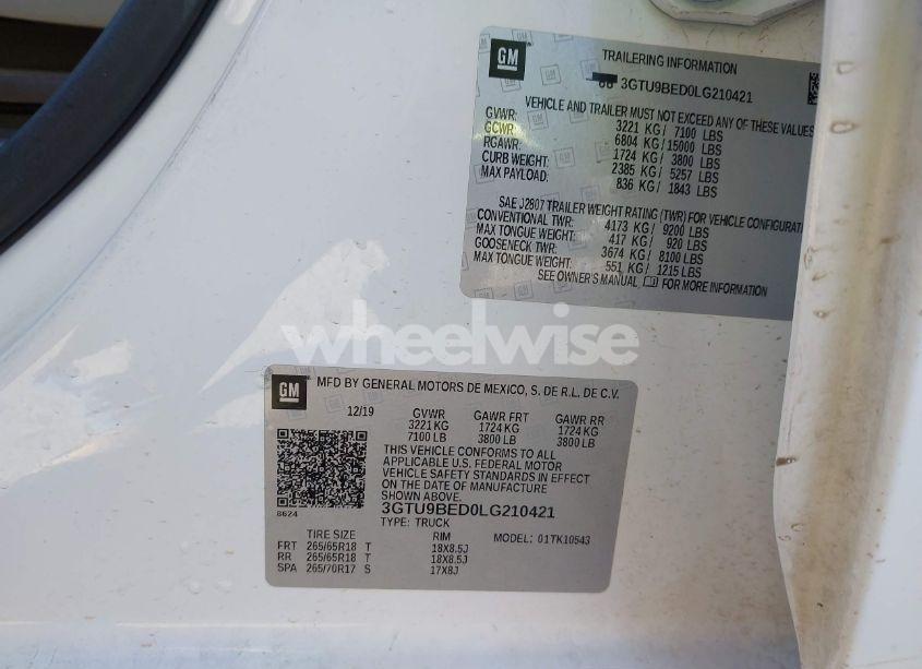 Photo 9 of 2020 Gmc Sierra 1500 4WD SHORT BOX SLE (VIN 3GTU9BED0LG210421)