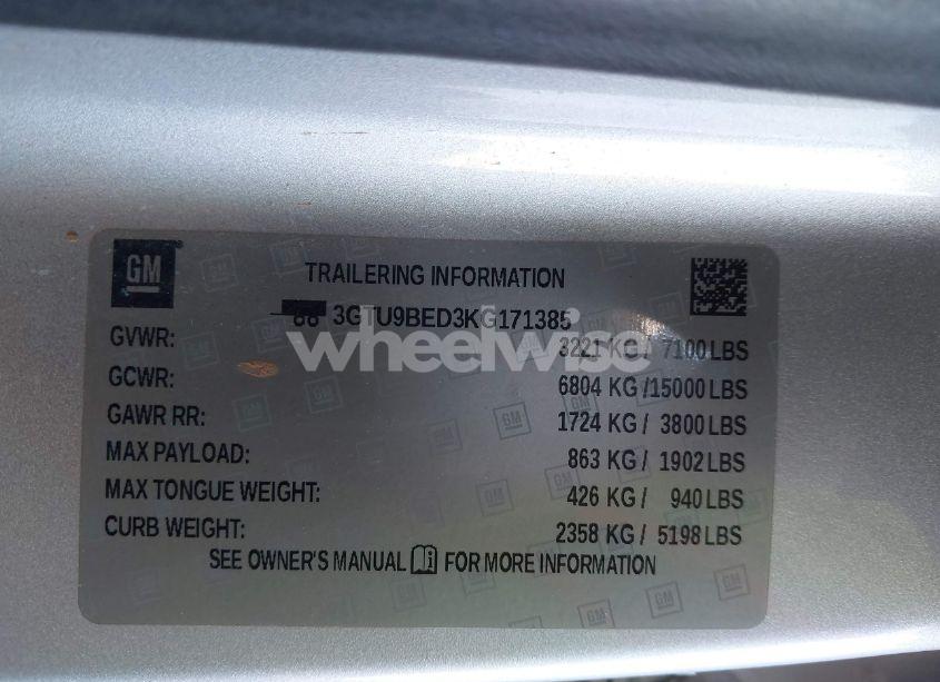 Photo 9 of 2019 Gmc Sierra 1500 SLE (VIN 3GTU9BED3KG171385)