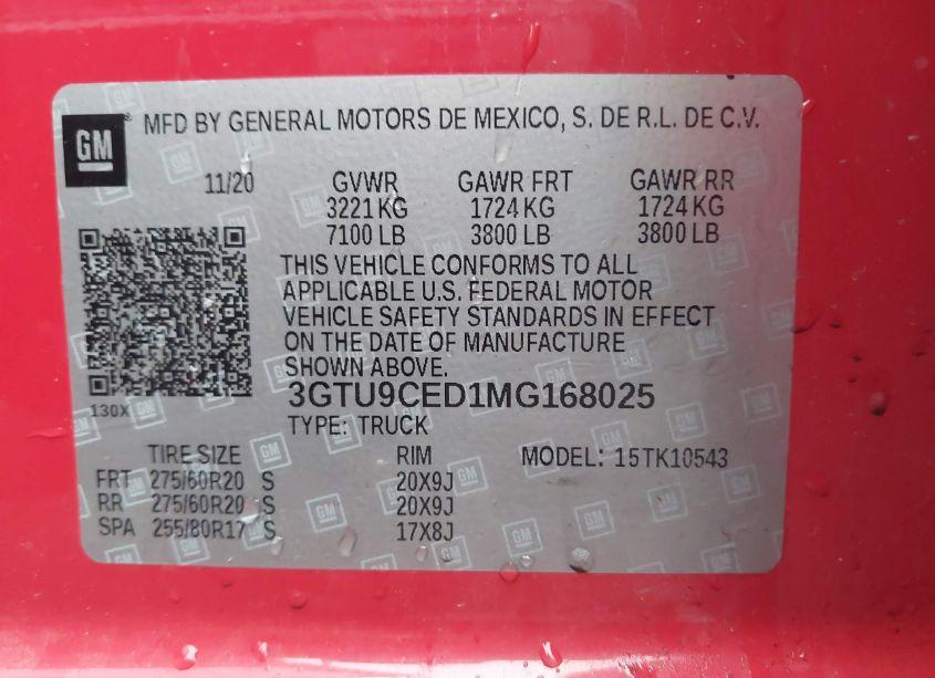 Photo 9 of 2021 Gmc Sierra 1500 4WD SHORT BOX ELEVATION (VIN 3GTU9CED1MG168025)