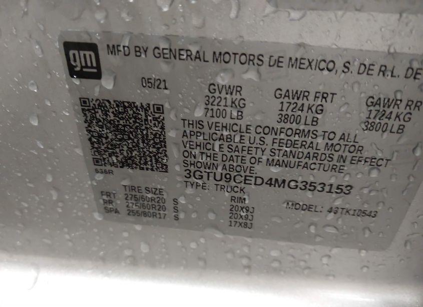 Photo 9 of 2021 Gmc Sierra 1500 4WD SHORT BOX ELEVATION (VIN 3GTU9CED4MG353153)