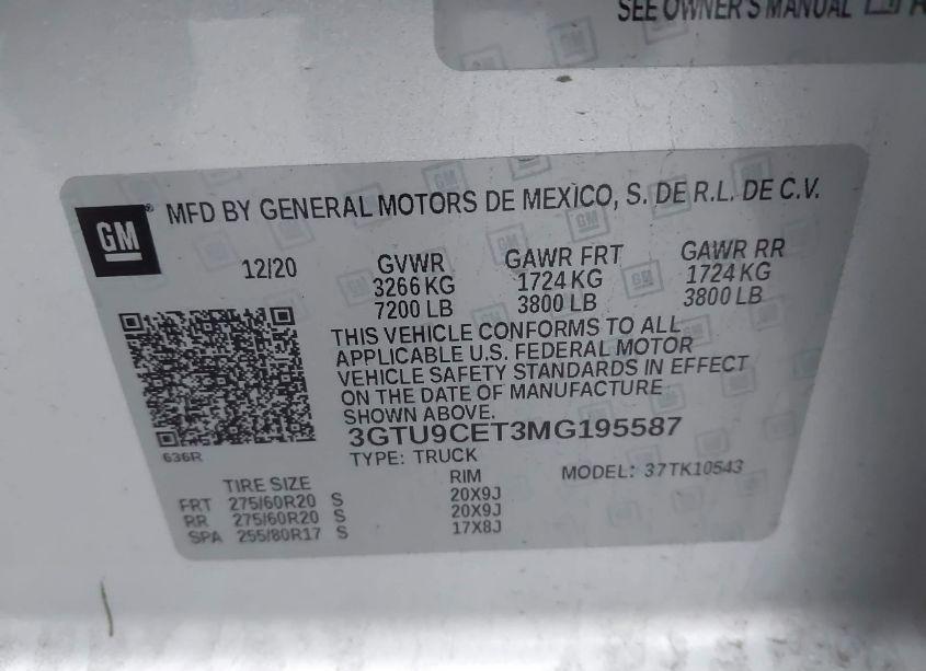 Photo 9 of 2021 Gmc Sierra 1500 4WD SHORT BOX ELEVATION (VIN 3GTU9CET3MG195587)