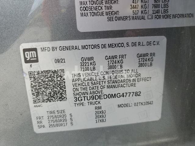 Photo 9 of 2021 GMC SIERRA K1500 SLT (VIN 3GTU9DED0MG477782)