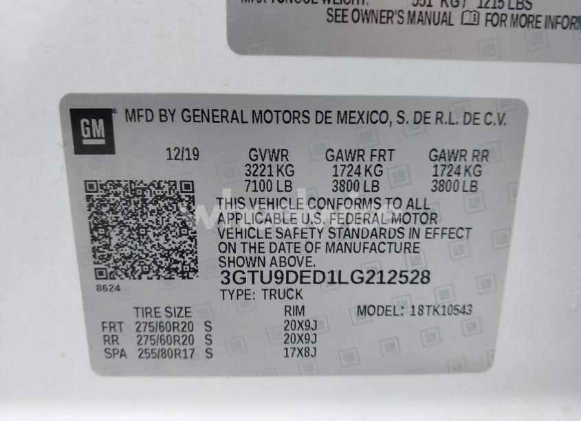 Photo 9 of 2020 Gmc Sierra 1500 4WD SHORT BOX SLT (VIN 3GTU9DED1LG212528)