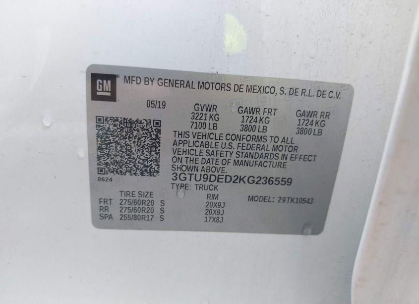 Photo 9 of 2019 Gmc Sierra 1500 SLT (VIN 3GTU9DED2KG236559)