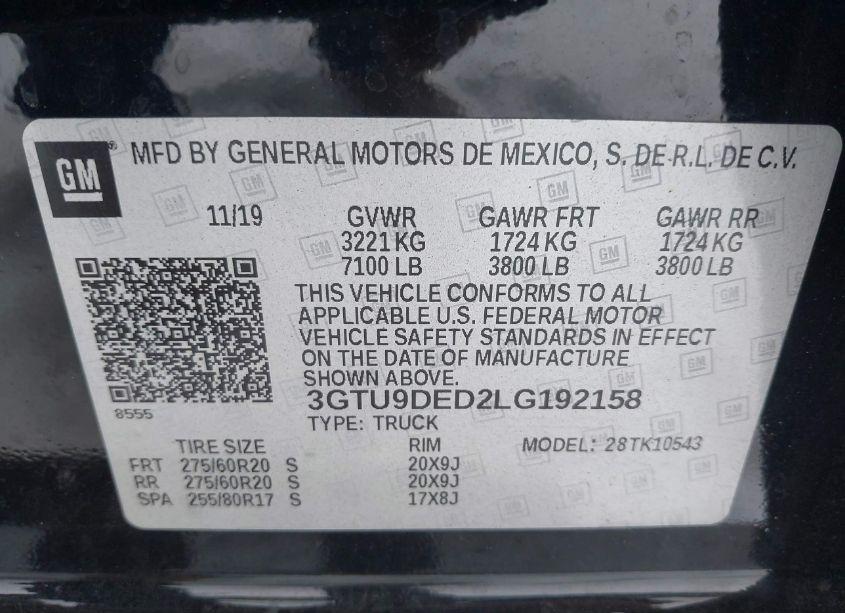Photo 9 of 2020 Gmc Sierra 1500 4WD SHORT BOX SLT (VIN 3GTU9DED2LG192158)