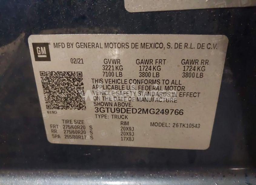 Photo 9 of 2021 Gmc Sierra K1500 SLT (VIN 3GTU9DED2MG249766)