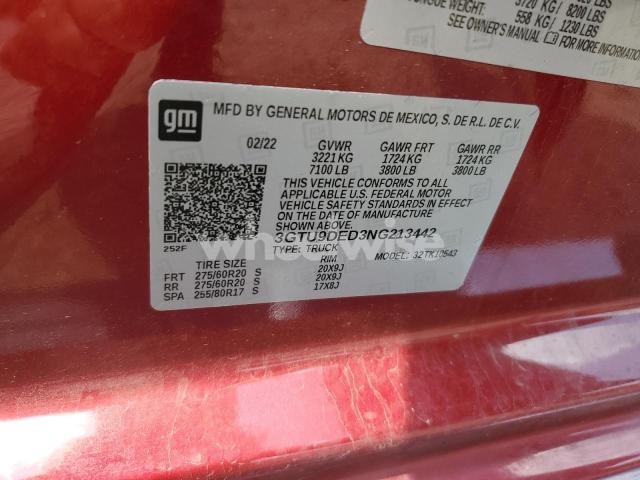 2022 GMC SIERRA LIMITED K1500 SLT (VIN 3GTU9DED3NG213442) main photo