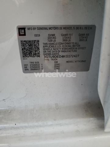 Photo 7 of 2019 GMC SIERRA K1500 SLT (VIN 3GTU9DED4KG172427)
