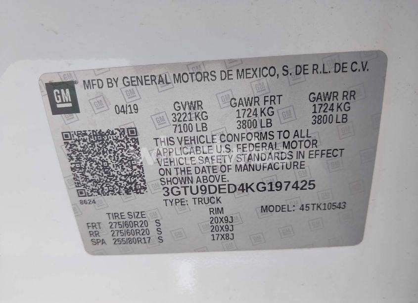 Photo 9 of 2019 Gmc Sierra 1500 SLT (VIN 3GTU9DED4KG197425)