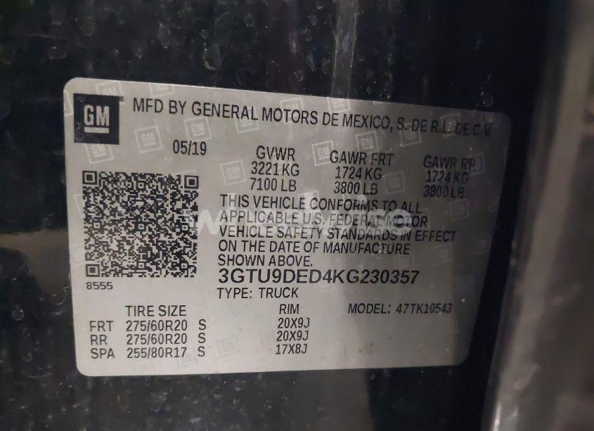 Photo 9 of 2019 Gmc Sierra 1500 SLT (VIN 3GTU9DED4KG230357)