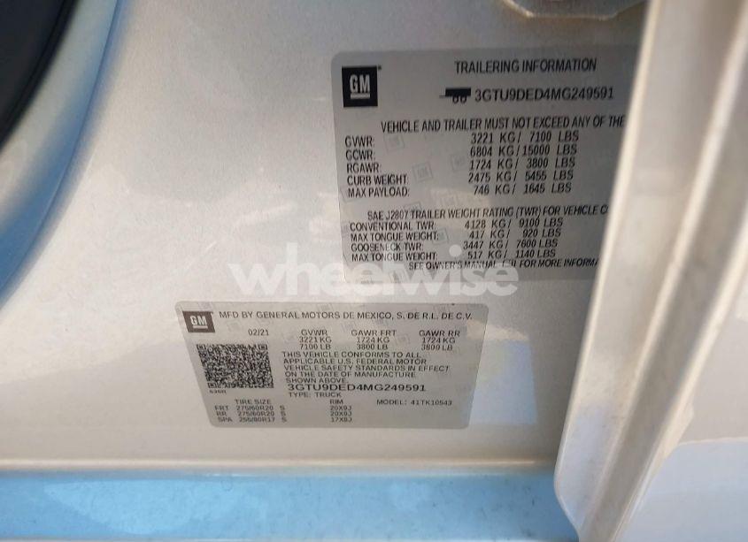 Photo 9 of 2021 Gmc Sierra 1500 4WD SHORT BOX SLT (VIN 3GTU9DED4MG249591)