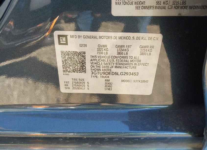 Photo 9 of 2020 Gmc Sierra 1500 4WD SHORT BOX SLT (VIN 3GTU9DED5LG293453)