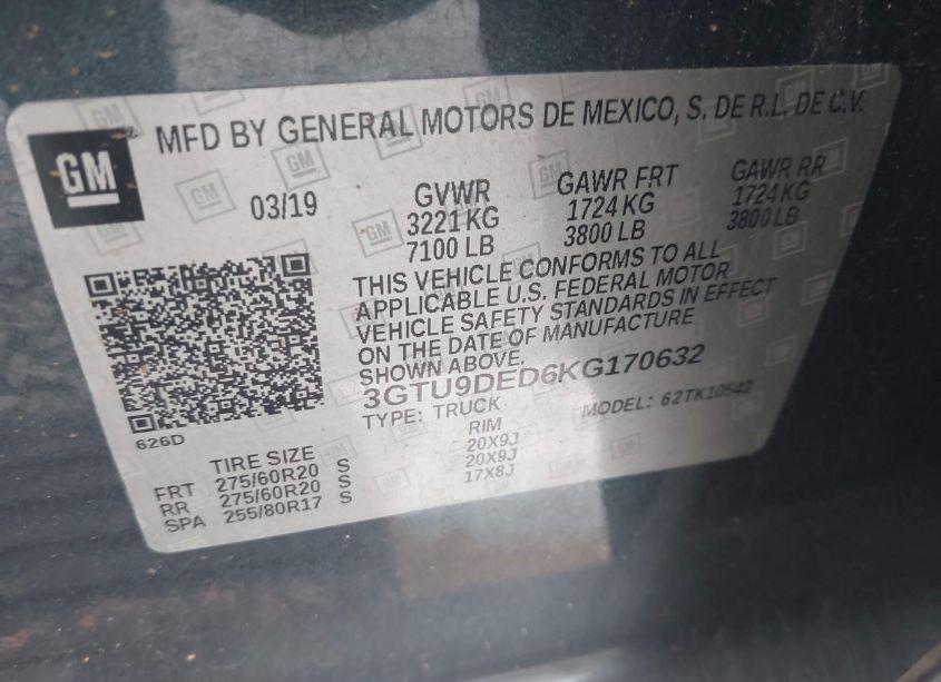 Photo 9 of 2019 Gmc Sierra 1500 SLT (VIN 3GTU9DED6KG170632)