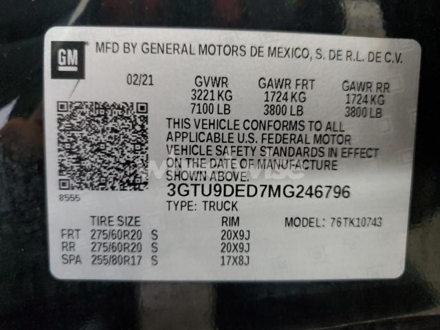 Photo 13 of 2021 GMC SIERRA K1500 SLT (VIN 3GTU9DED7MG246796)